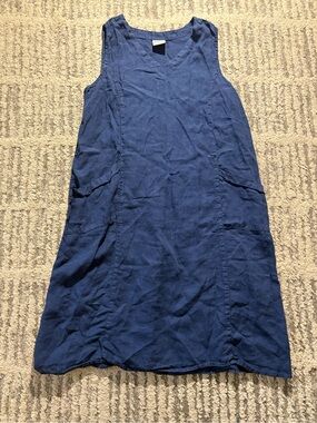 CMC by color me cotton 100% linen blue pocket dress size L